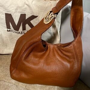 Michael Kors Fulton Brown pebble leather hobo bag